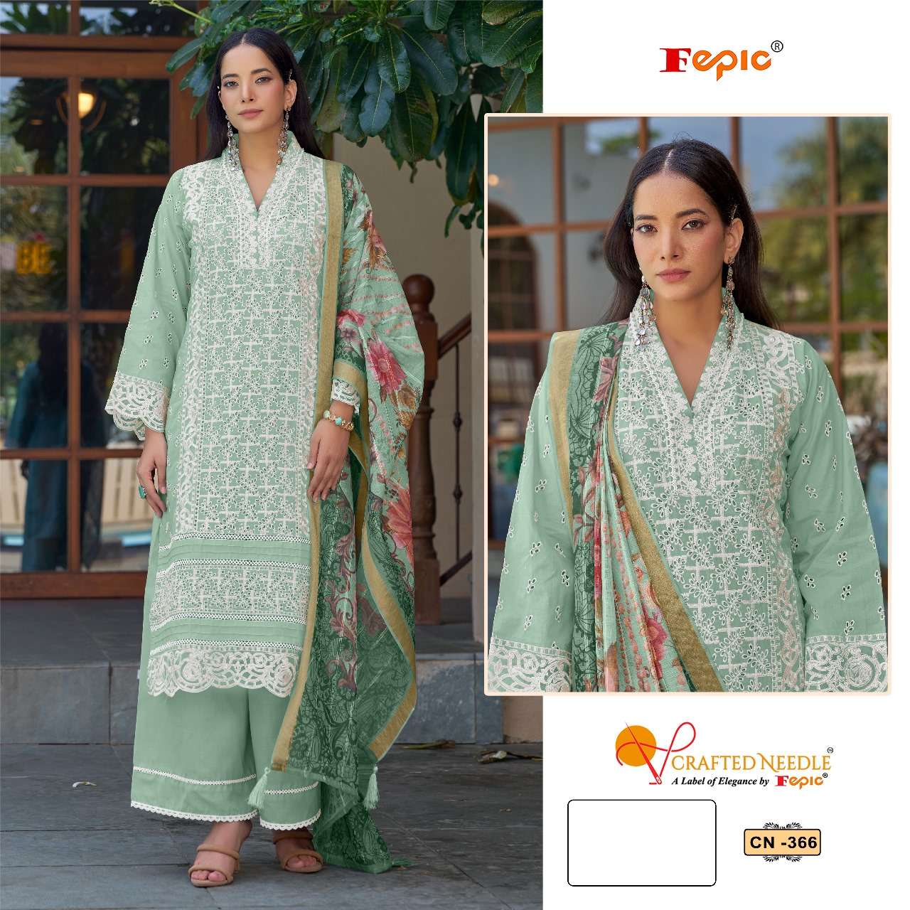 FEPIC CRAFTED NEEDLE CN 366 COTTON HEAVY EMBROIDERY DESIGNER SUIT