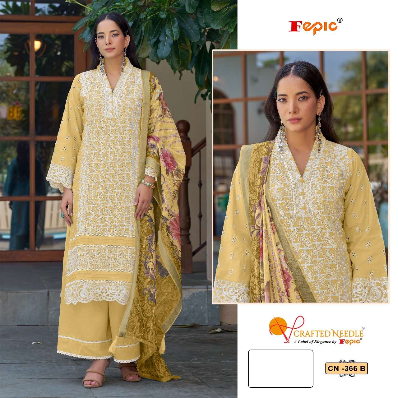 FEPIC CRAFTED NEEDLE CN 366 COTTON HEAVY EMBROIDERY DESIGNER SUIT