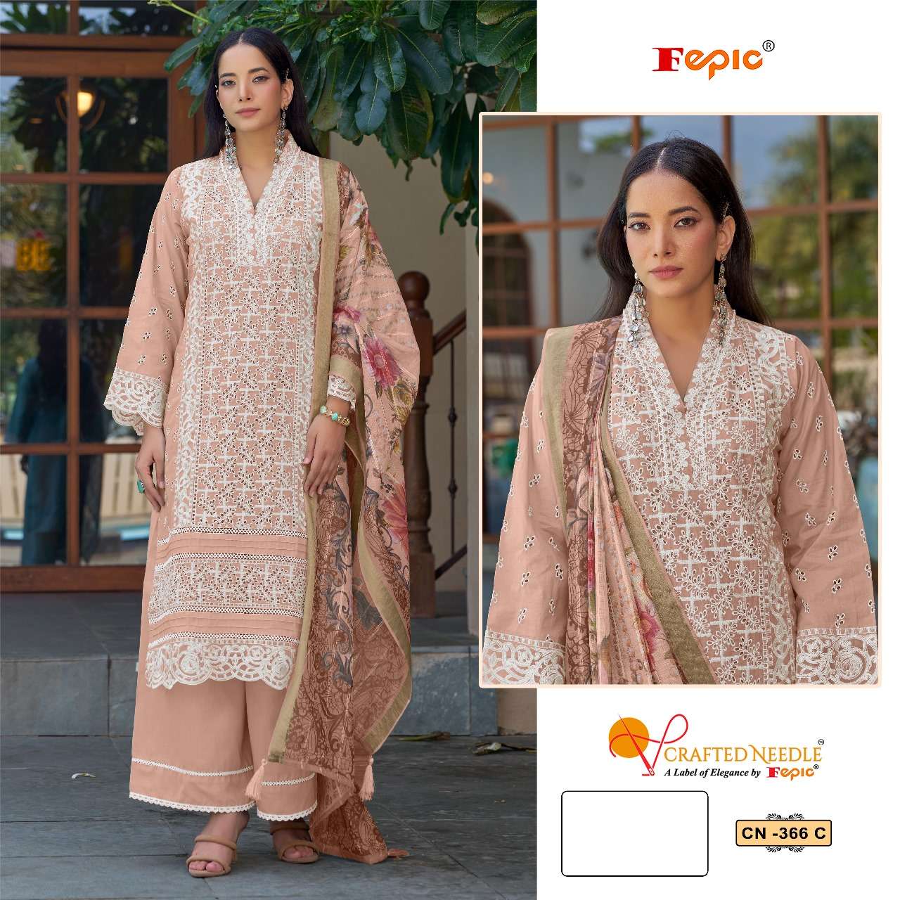 FEPIC CRAFTED NEEDLE CN 366 COTTON HEAVY EMBROIDERY DESIGNER SUIT