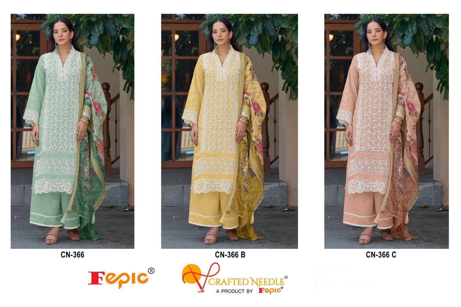 FEPIC CRAFTED NEEDLE CN 366 COTTON HEAVY EMBROIDERY DESIGNER SUIT