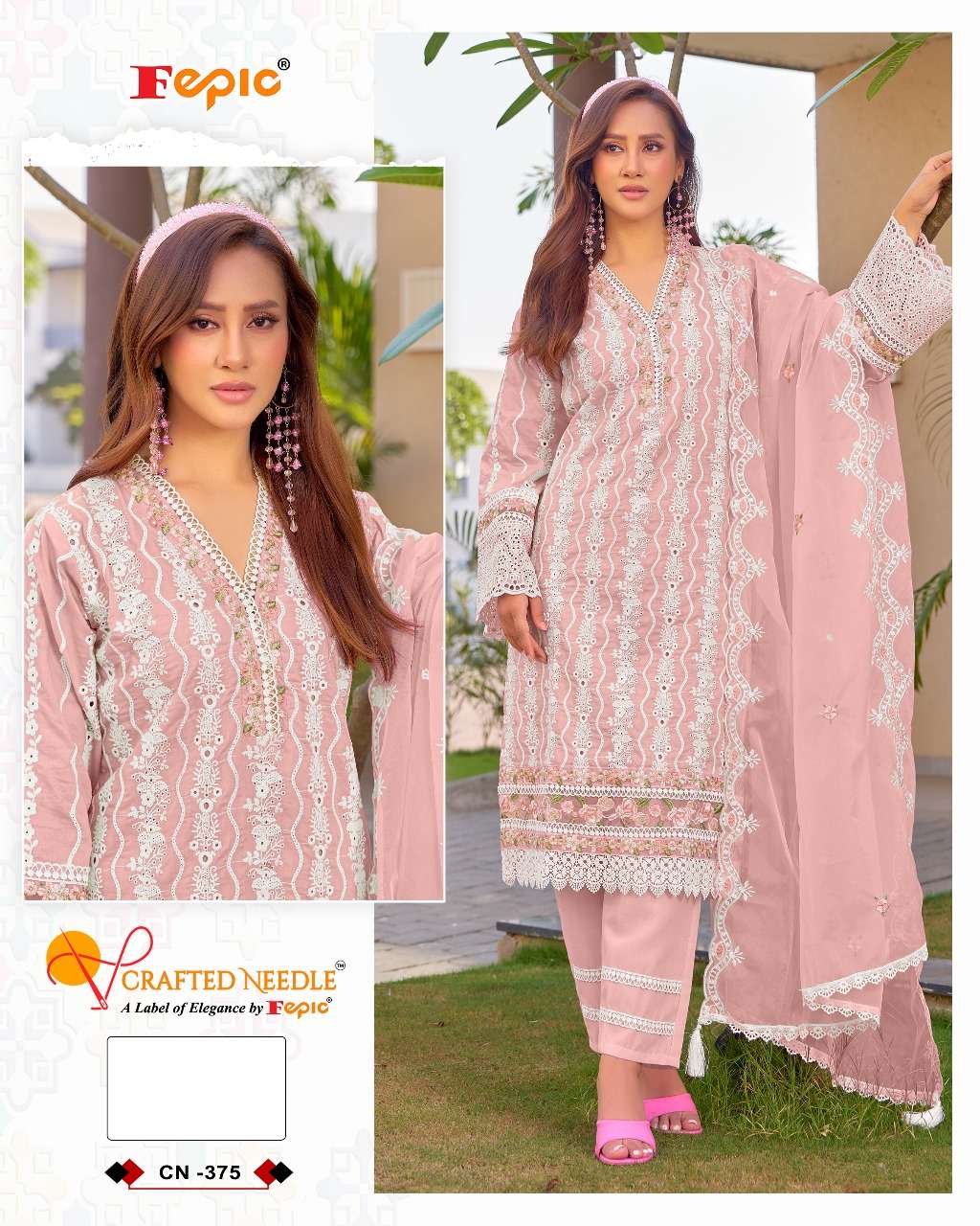 FEPIC CRAFTED NEEDLE CN 375 COTTON BEAUTIFUL EMBROIDERED PAKISTANI SUIT