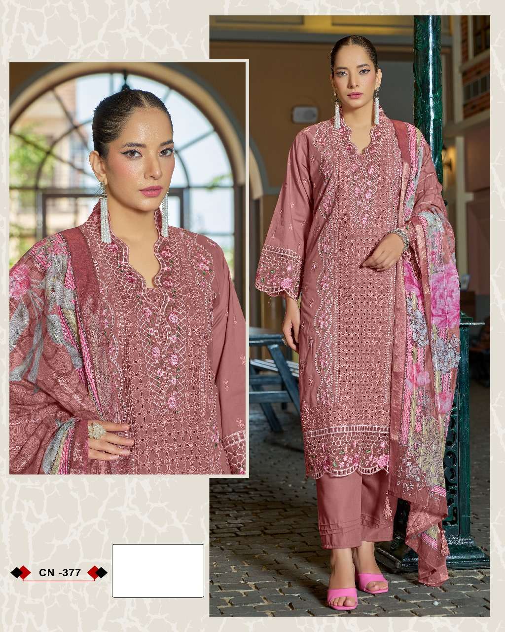 FEPIC CRAFTED NEEDLE CN 377  COTTON HEAVY EMBROIDERED PAKISTANI SUIT
