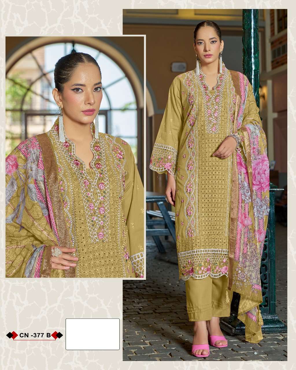 FEPIC CRAFTED NEEDLE CN 377  COTTON HEAVY EMBROIDERED PAKISTANI SUIT
