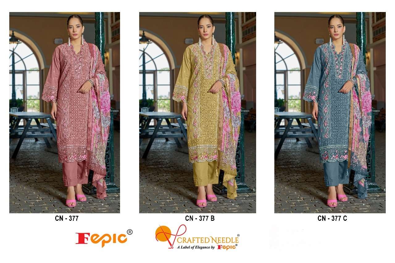 FEPIC CRAFTED NEEDLE CN 377  COTTON HEAVY EMBROIDERED PAKISTANI SUIT