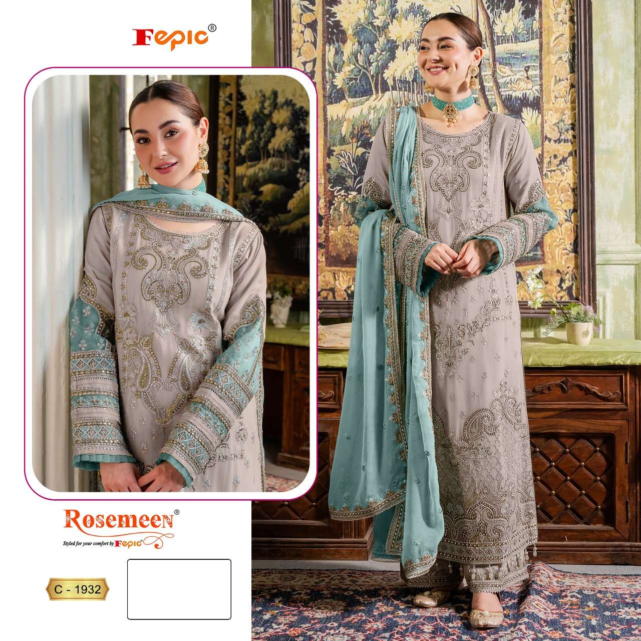 FEPIC ROSEMEEN C 1932 GEORGETTE EMBROIDERED PAKISTANI SUIT
