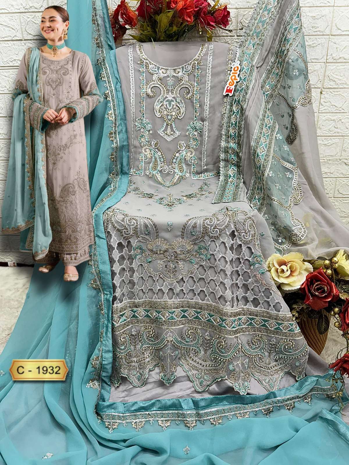 FEPIC ROSEMEEN C 1932 GEORGETTE EMBROIDERED PAKISTANI SUIT