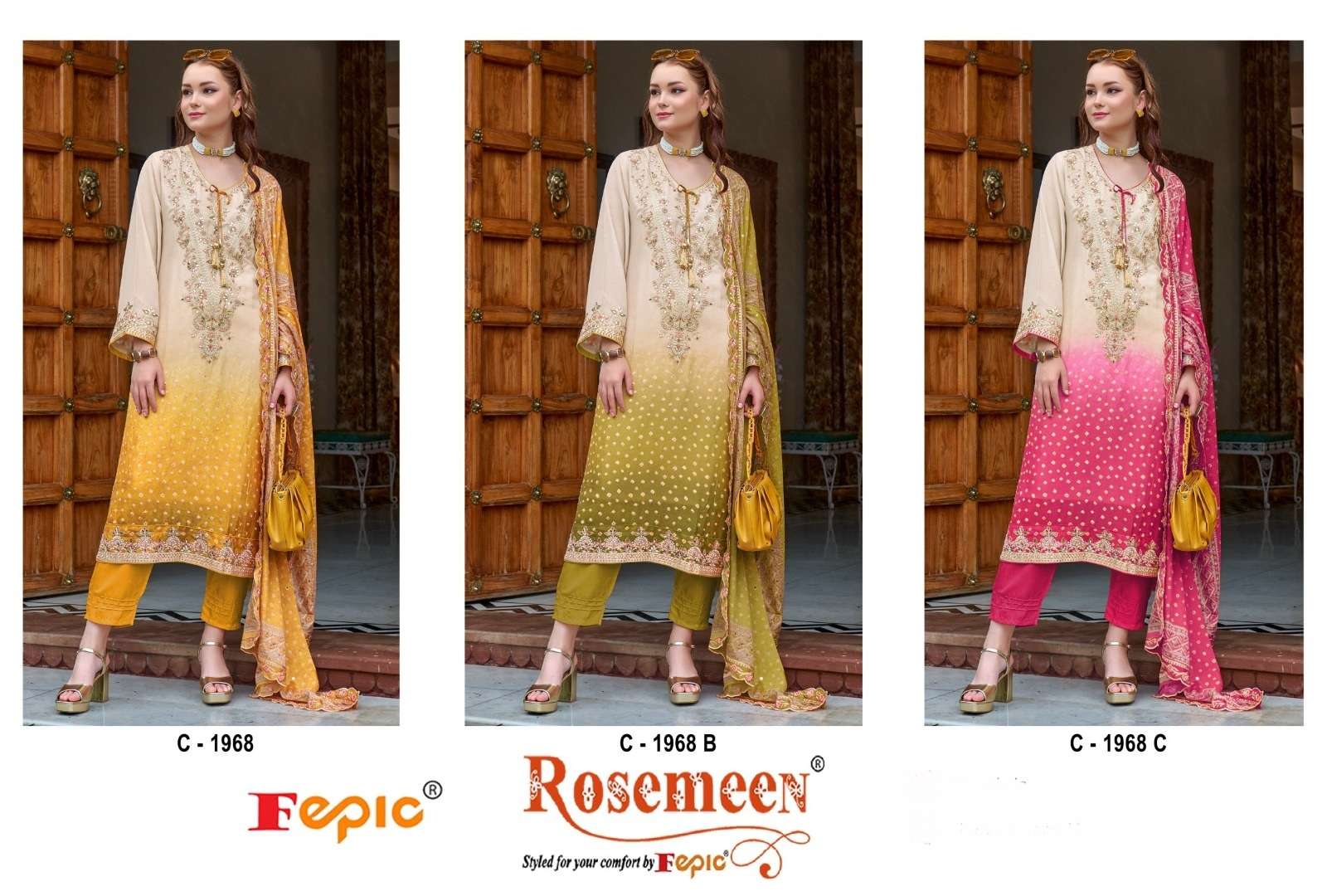 FEPIC ROSEMEEN C 1968 SHADED FABRIC HEAVY EMBROIDERED SUIT