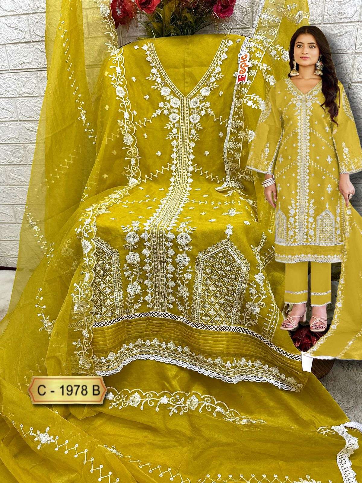 FEPIC ROSEMEEN C 1978 ORGANZA EMBROIDERY DESIGNER WORK SUIT