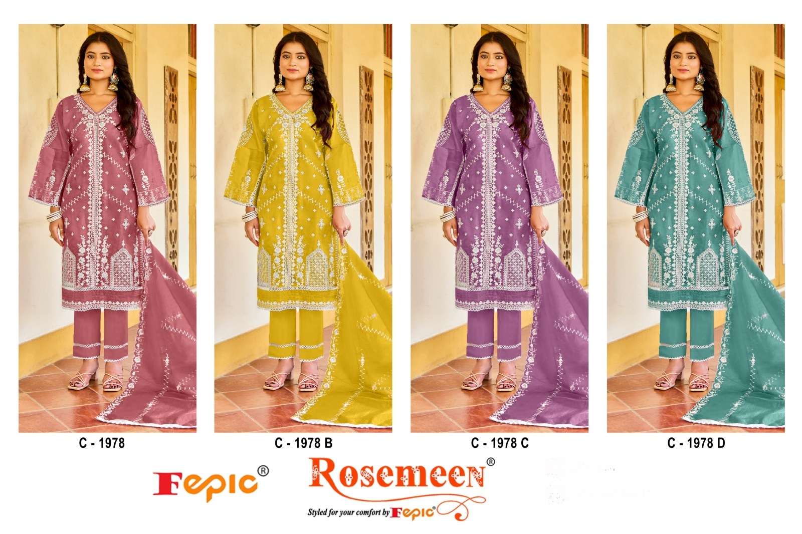 FEPIC ROSEMEEN C 1978 ORGANZA EMBROIDERY DESIGNER WORK SUIT
