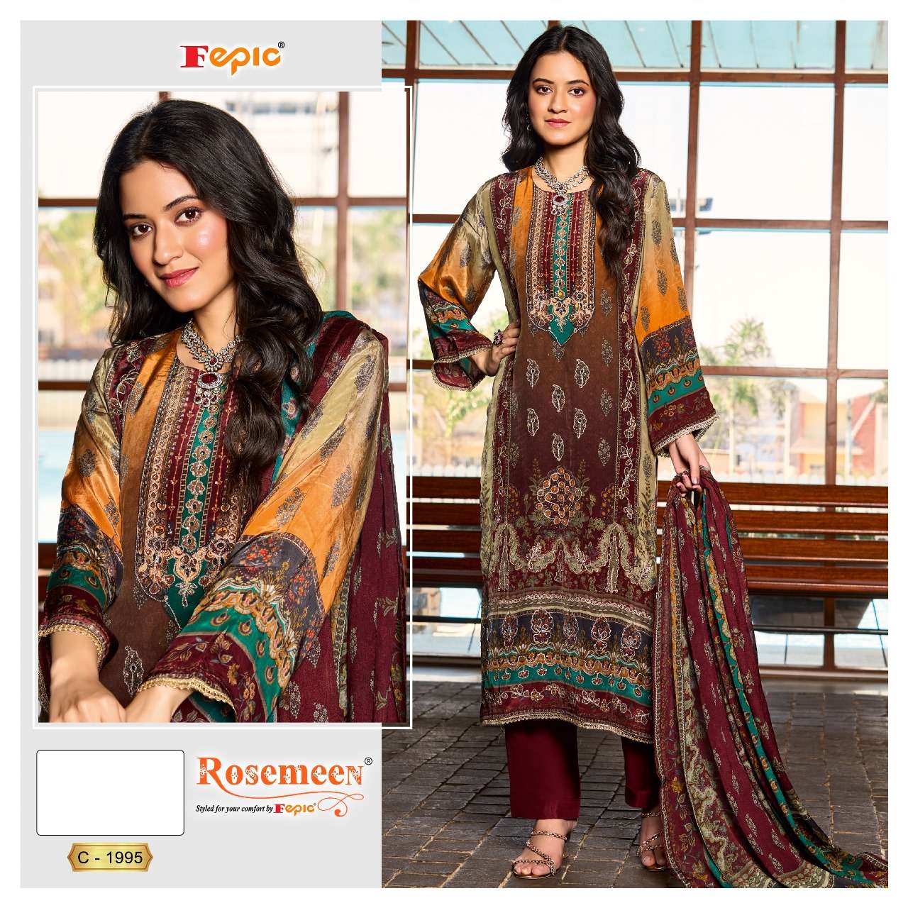 FEPIC ROSEMEEN C 1995 CRAPE PRINTED WITH EMBROIDERED FANCY SUIT