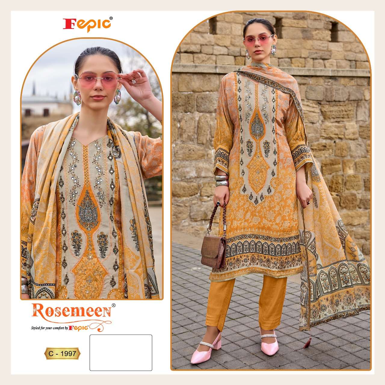 FEPIC ROSEMEEN C 1997 CREPE DIGITAL PRINT WITH EMBROIDERY WORK SUIT