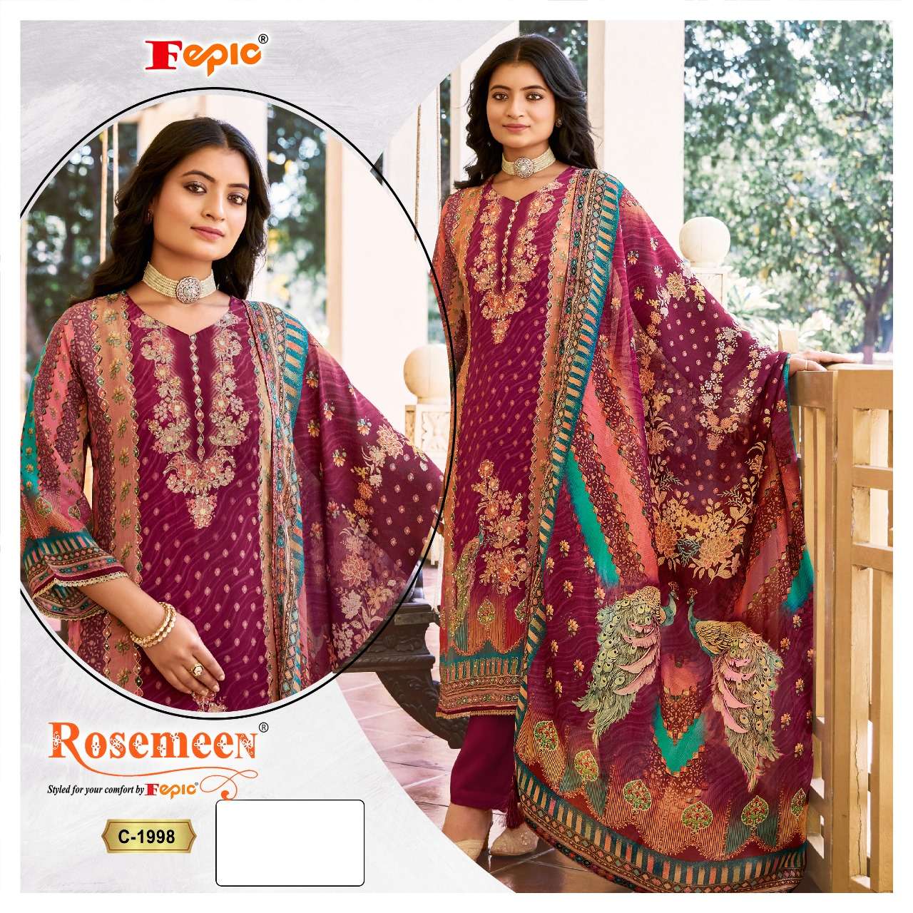  FEPIC ROSEMEEN C 1998 CRAPE PRINTED EMBROIDERED SUIT