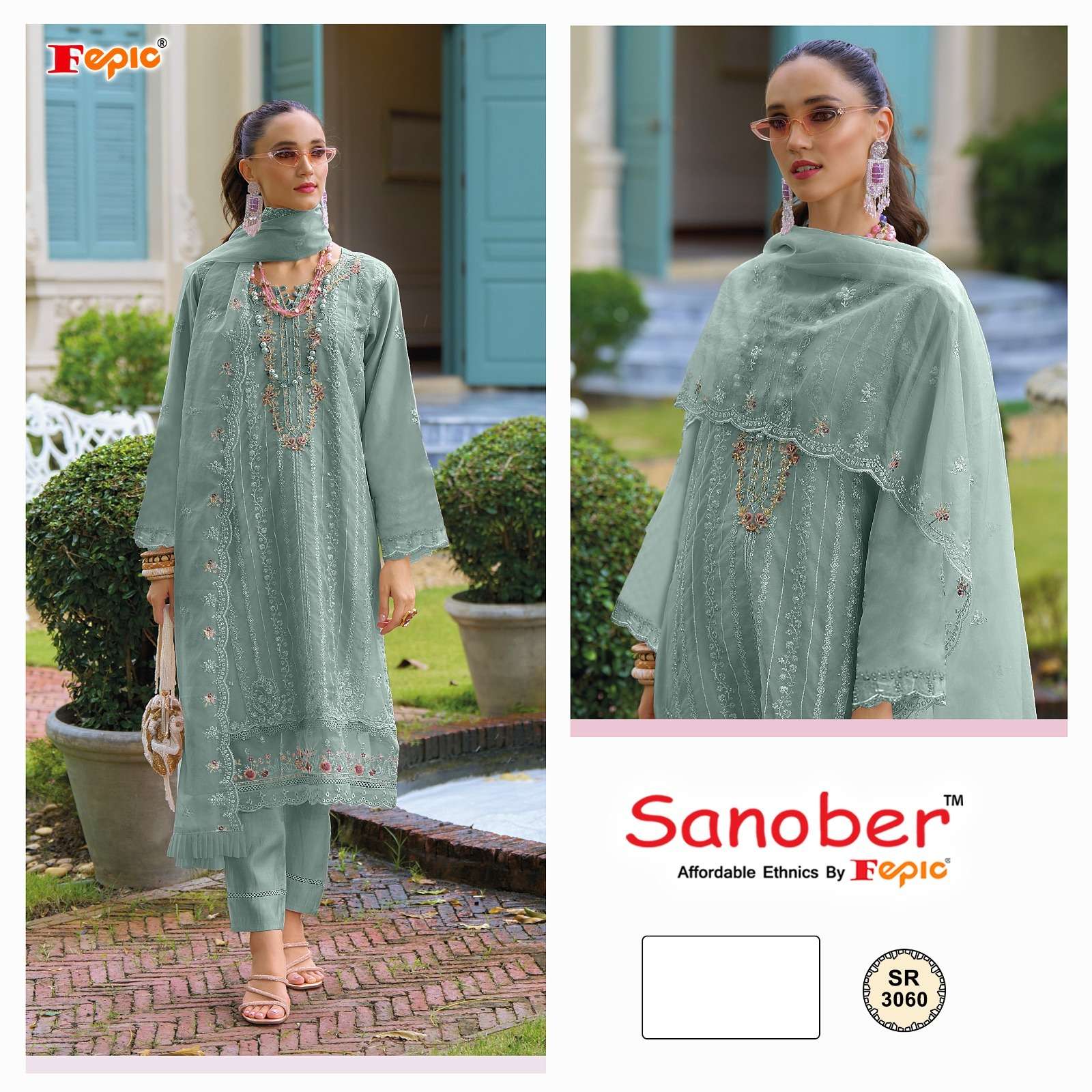 FEPIC SANOBER SR 3060 ORGANZA EMBROIDERED PAKISTANI SUIT