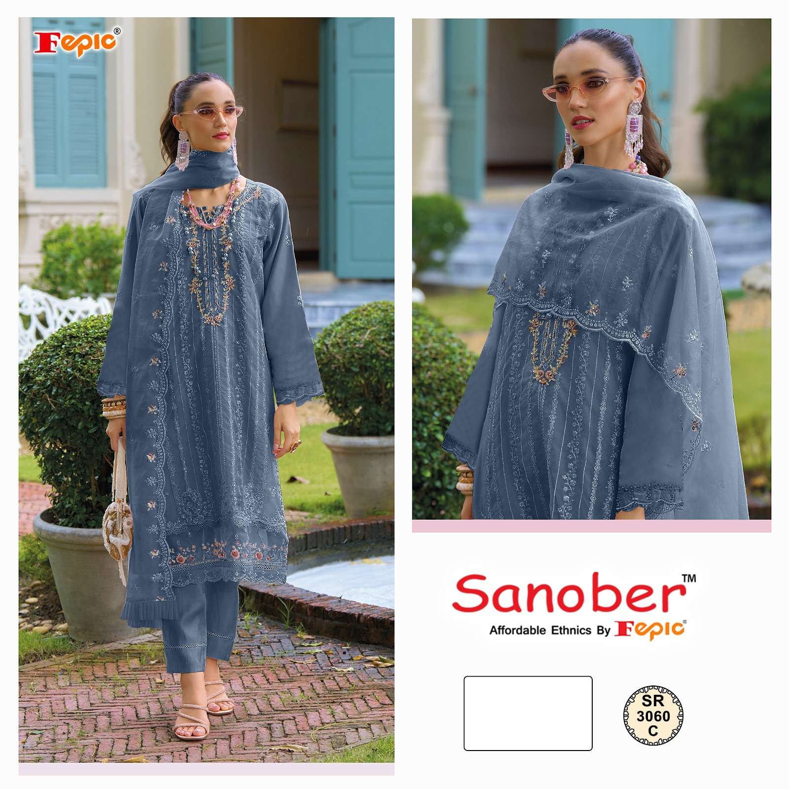 FEPIC SANOBER SR 3060 ORGANZA EMBROIDERED PAKISTANI SUIT