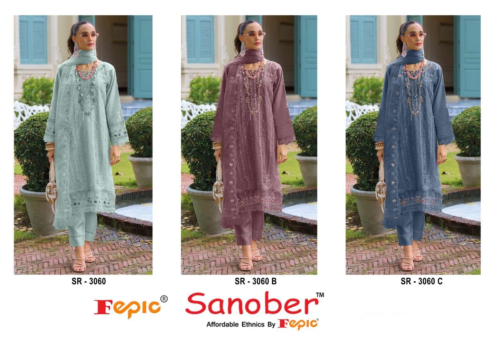 FEPIC SANOBER SR 3060 ORGANZA EMBROIDERED PAKISTANI SUIT