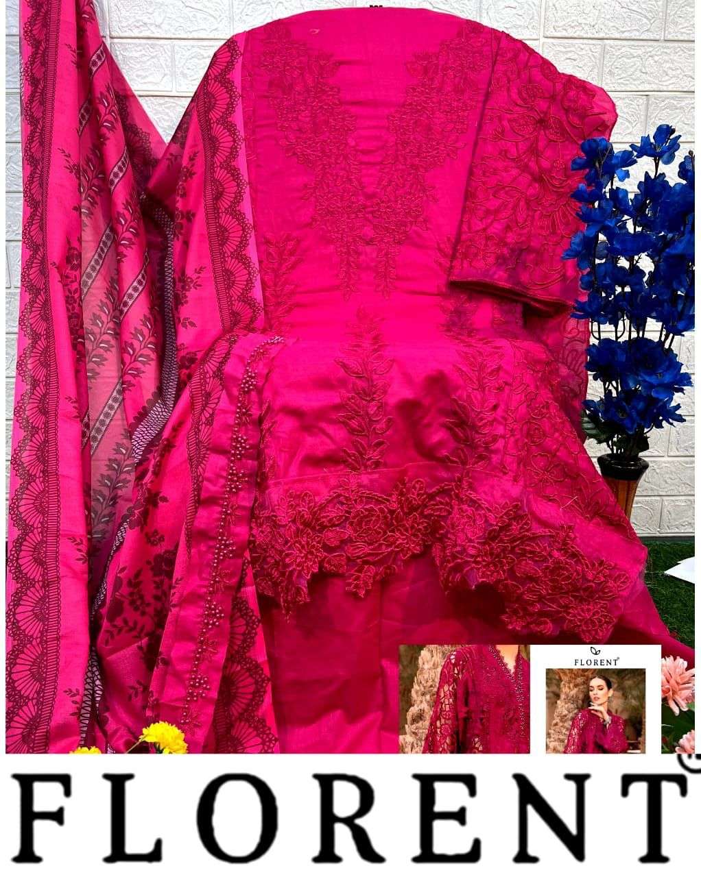 FLORENT TM DESIGN NO 1004 PURE COTTON  HEAVY SELF EMBROIDERED SALWAR SUIT 