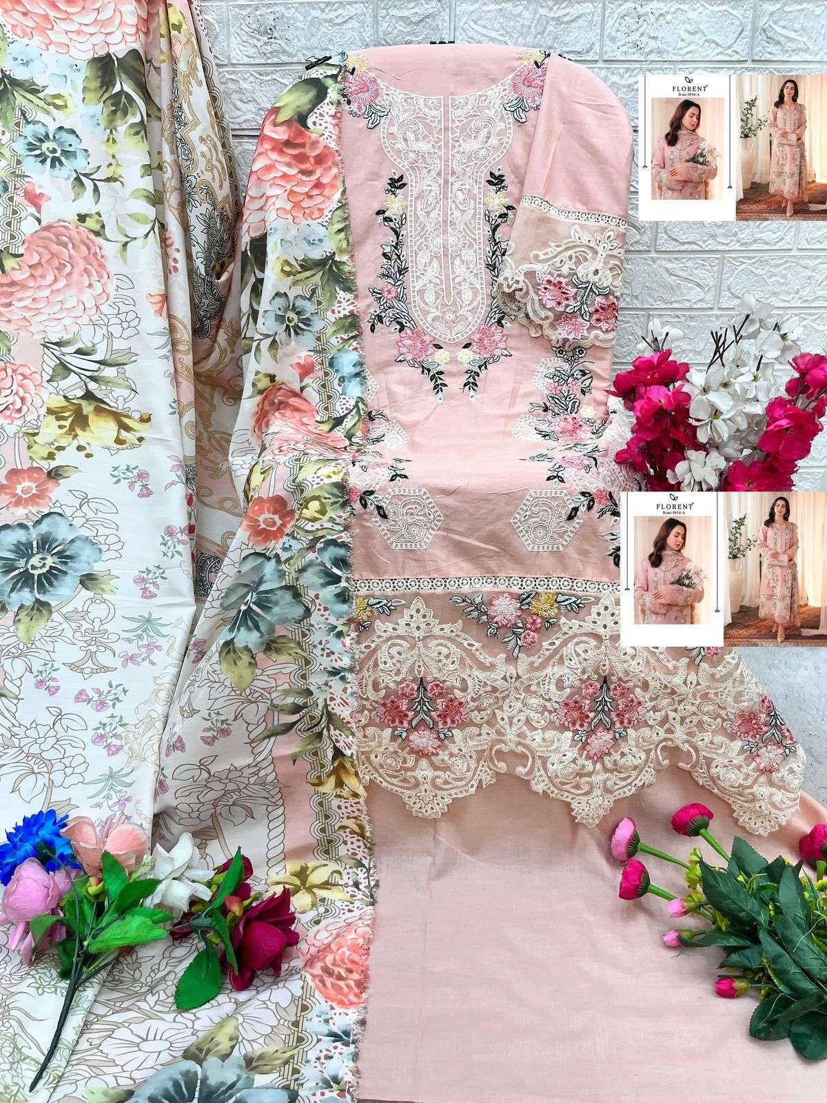 FLORENTTM DESIGN NO - 1034 AB  PURE COTTON PRINT HEAVY SELF EMBROIDERED HANDWORK SALWAR SUIT 