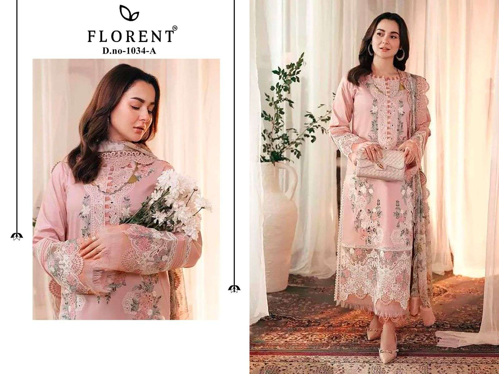 FLORENTTM DESIGN NO - 1034 AB  PURE COTTON PRINT HEAVY SELF EMBROIDERED HANDWORK SALWAR SUIT 