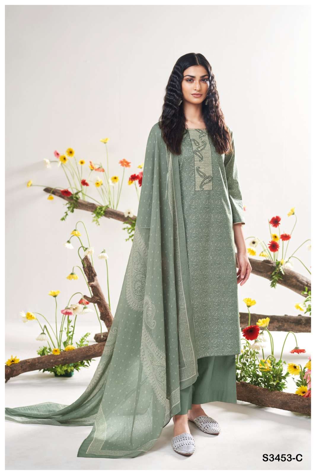 GANGA DEEANDRA 3453 COTTON PRINTED WITH EMBROIDERY WORK SUIT