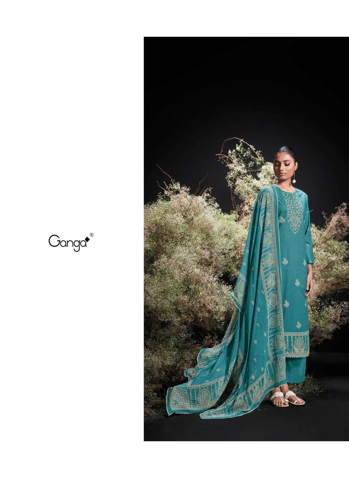 GANGA ENZI  COTTON PRINTED WITH EMBROIDERY WORK TRADITIONAL WEAR SUIT