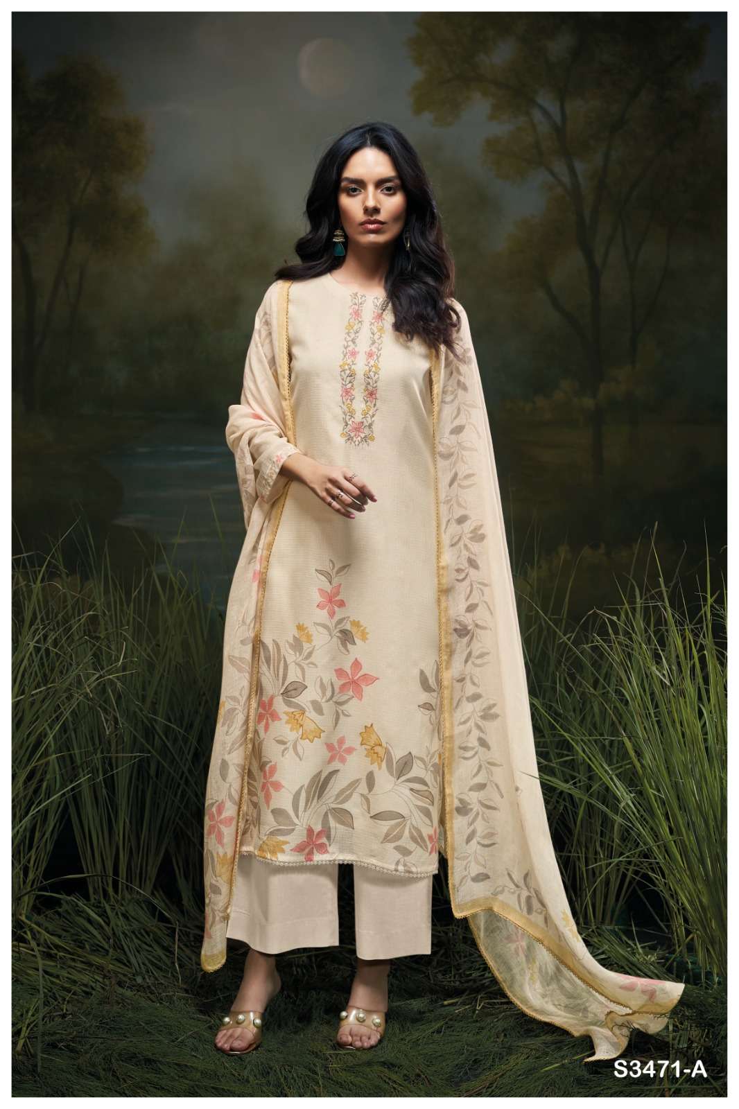 GANGA GENIKA 3471 COTTON PRINTED WITH EMBROIDERY WORK SUIT