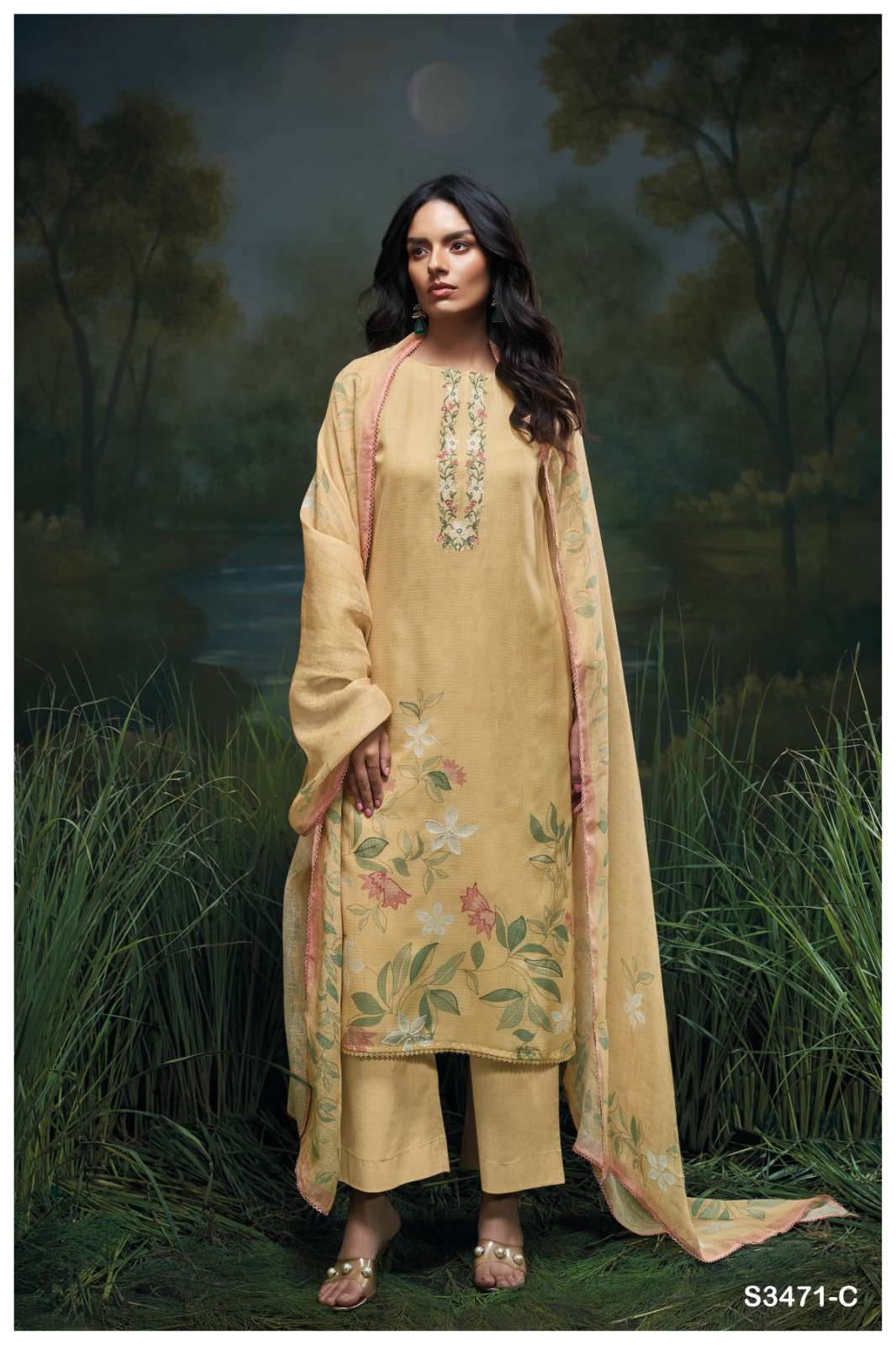 GANGA GENIKA 3471 COTTON PRINTED WITH EMBROIDERY WORK SUIT