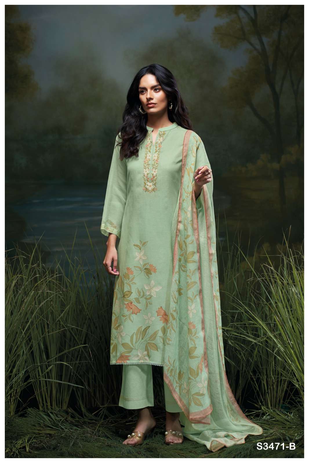 GANGA GENIKA 3471 COTTON PRINTED WITH EMBROIDERY WORK SUIT