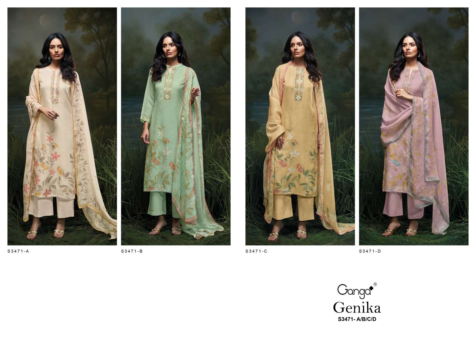 GANGA GENIKA 3471 COTTON PRINTED WITH EMBROIDERY WORK SUIT