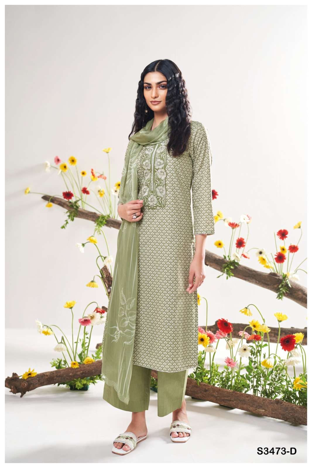 GANGA GURNOOR 3473 COTTON PRINTED WITH FANCY EMBROIDERY WORK SUIT