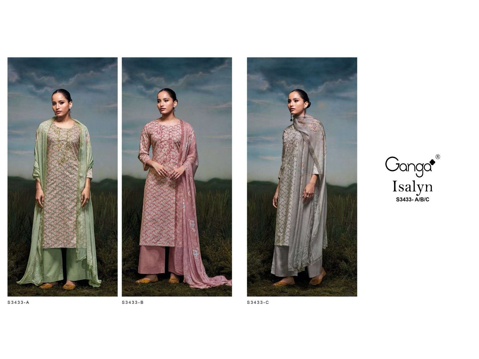 GANGA ISALYN 3433  COTTON PRINTED WITH EMBROIDERY WORK SUIT