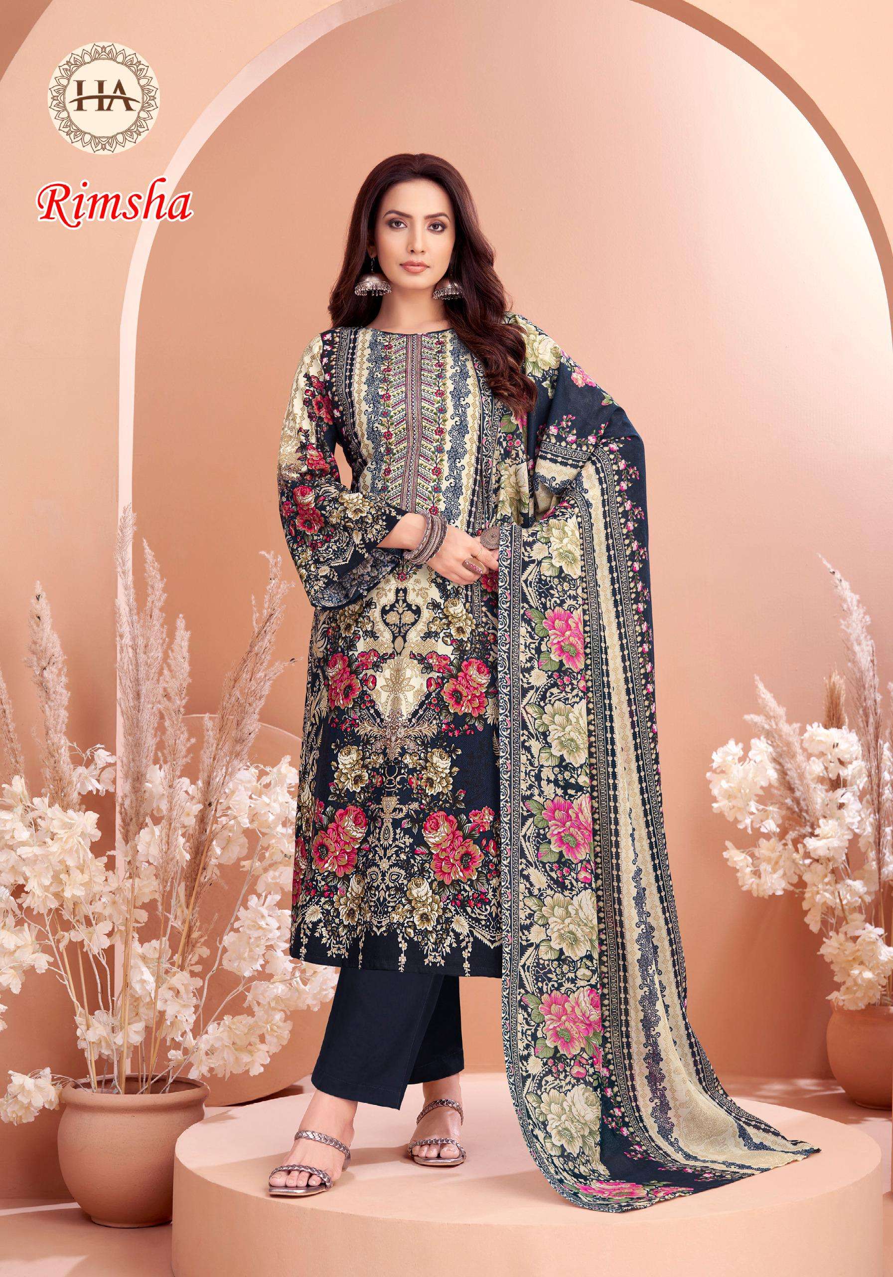HARSHIT FASHION HUB RIMSHA VISCOSE PRINT WITH FANCY WORK SUIT