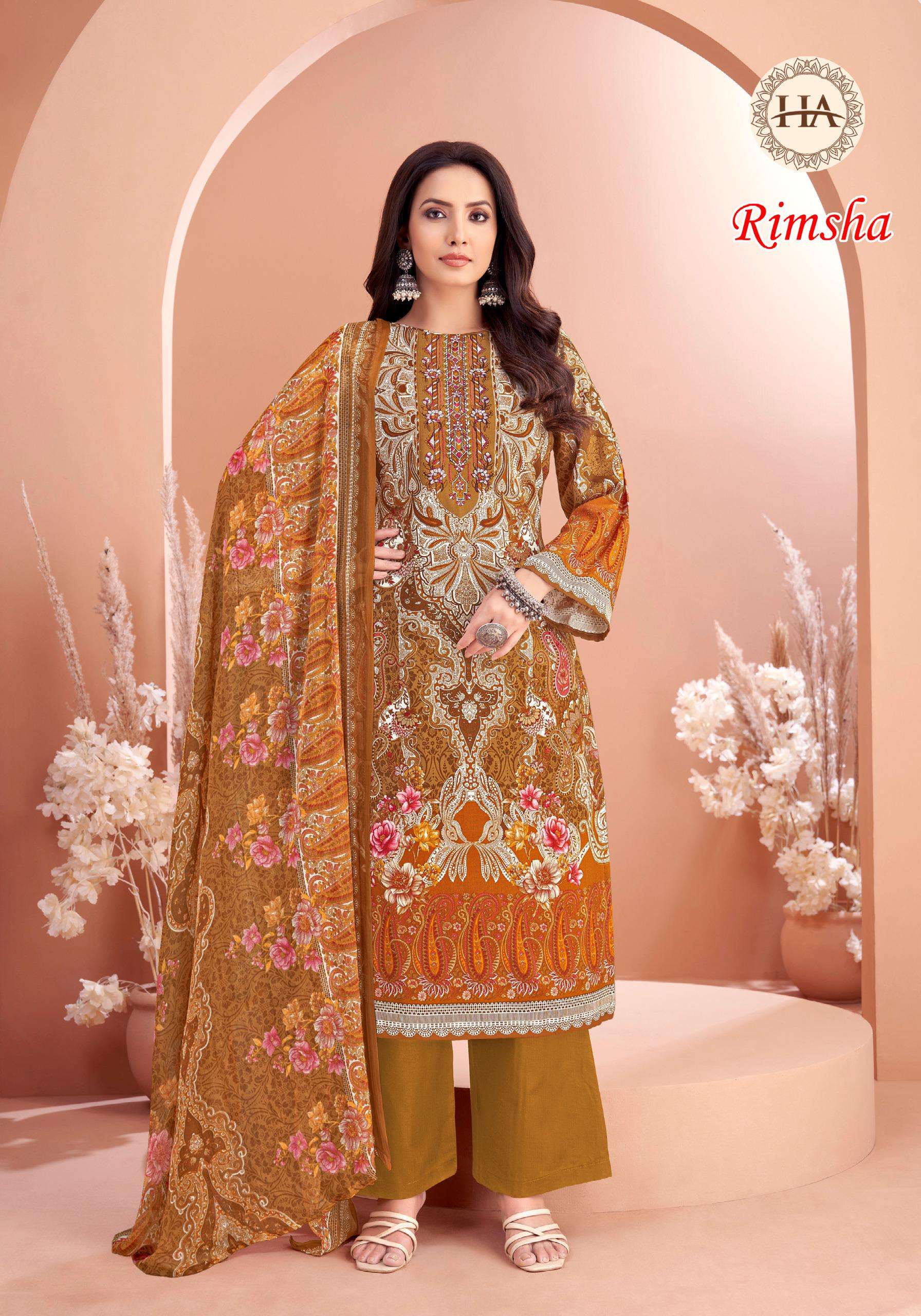 HARSHIT FASHION HUB RIMSHA VISCOSE PRINT WITH FANCY WORK SUIT