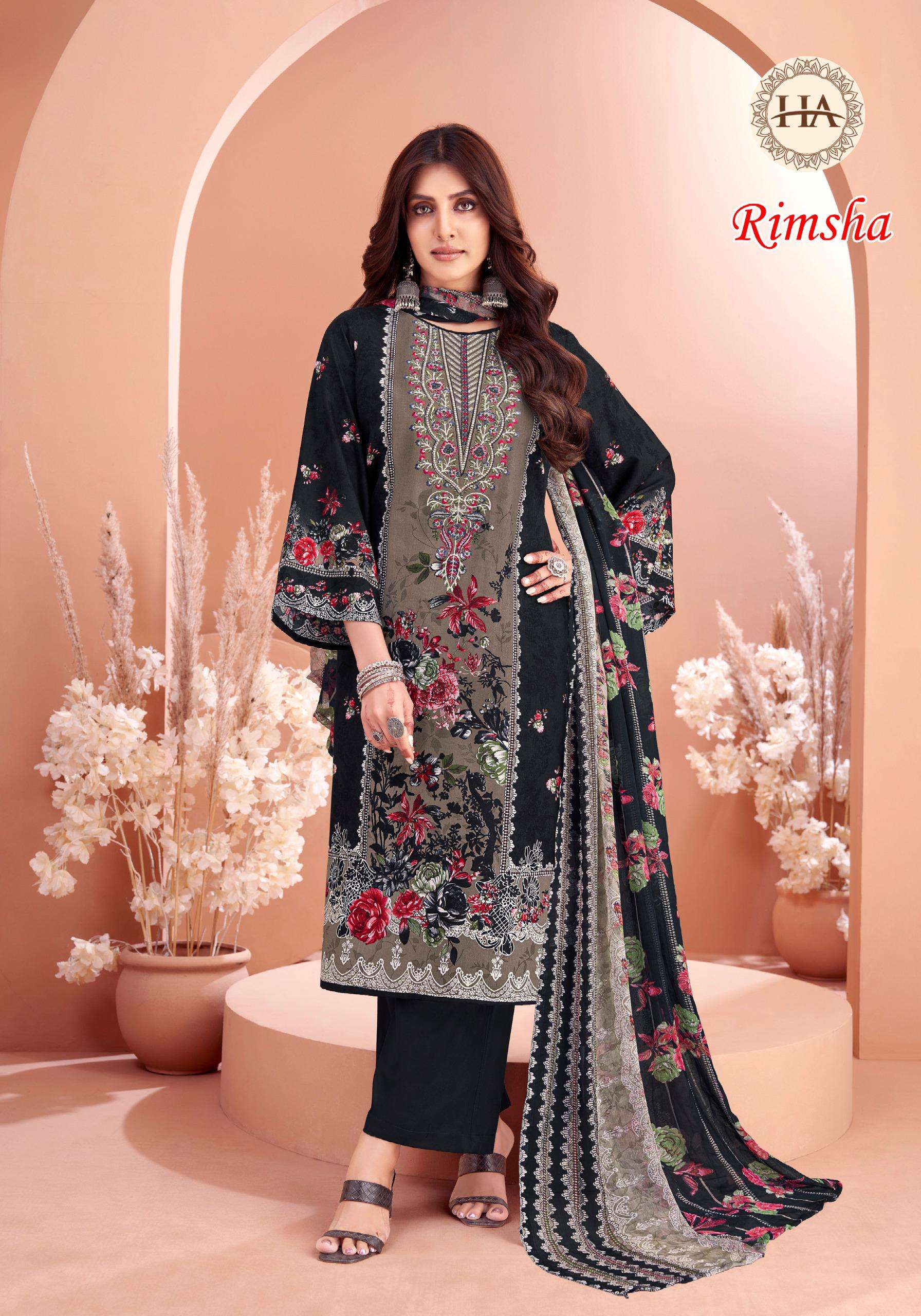 HARSHIT FASHION HUB RIMSHA VISCOSE PRINT WITH FANCY WORK SUIT