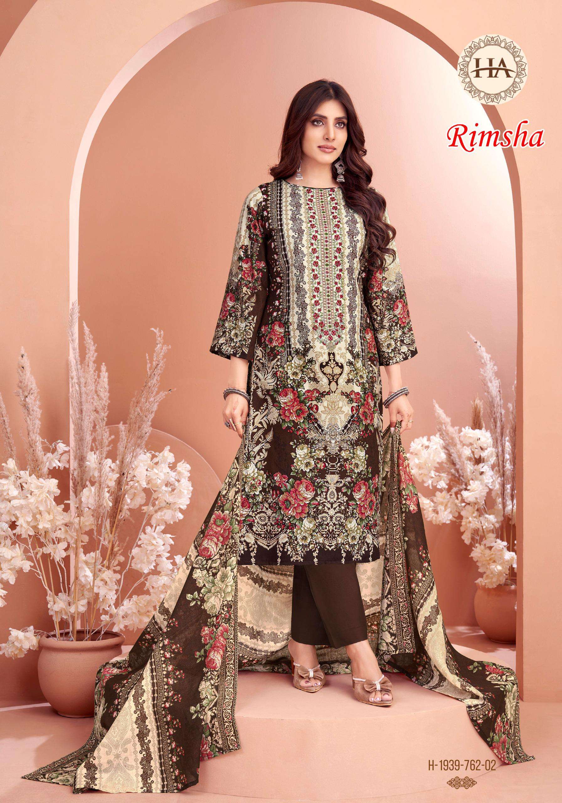 HARSHIT FASHION HUB RIMSHA VISCOSE PRINT WITH FANCY WORK SUIT