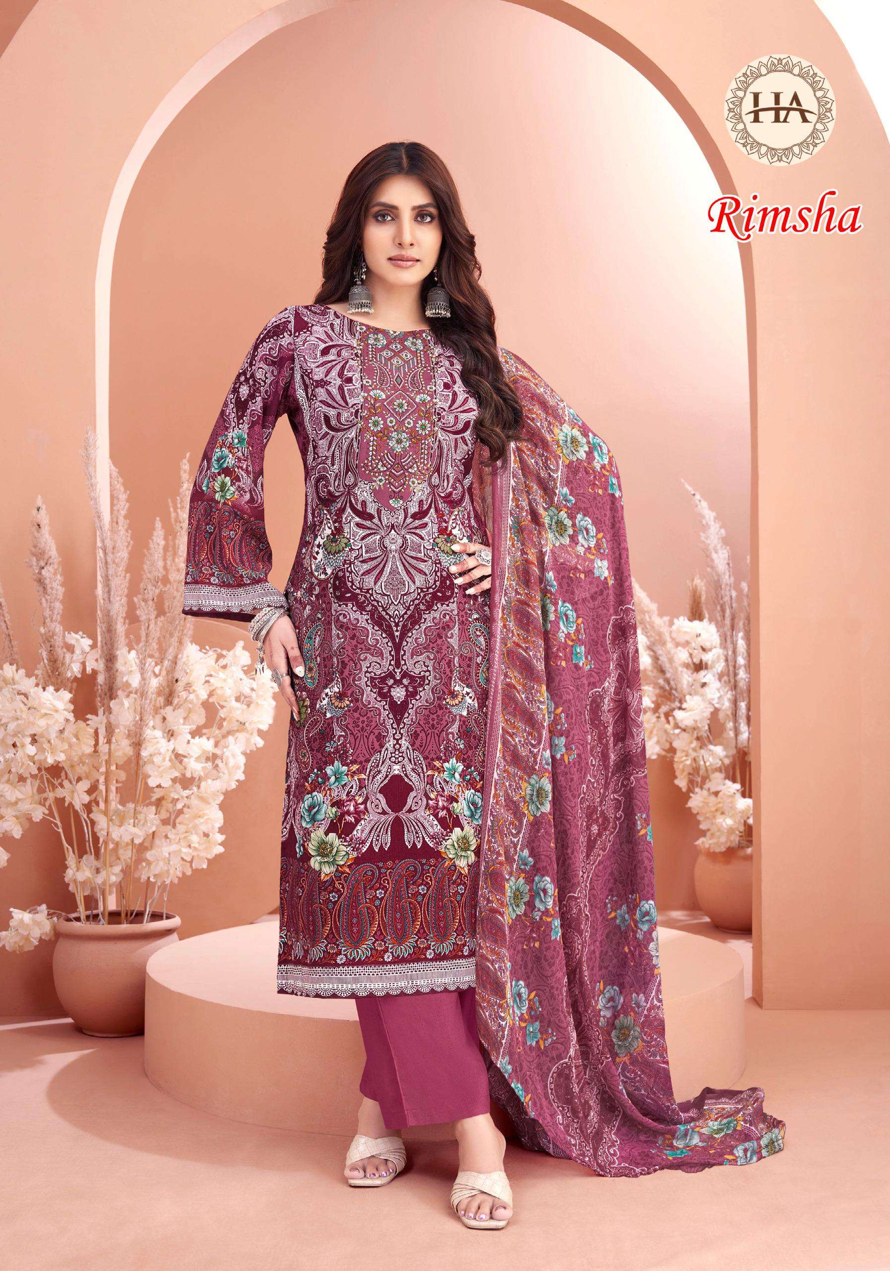 HARSHIT FASHION HUB RIMSHA VISCOSE PRINT WITH FANCY WORK SUIT