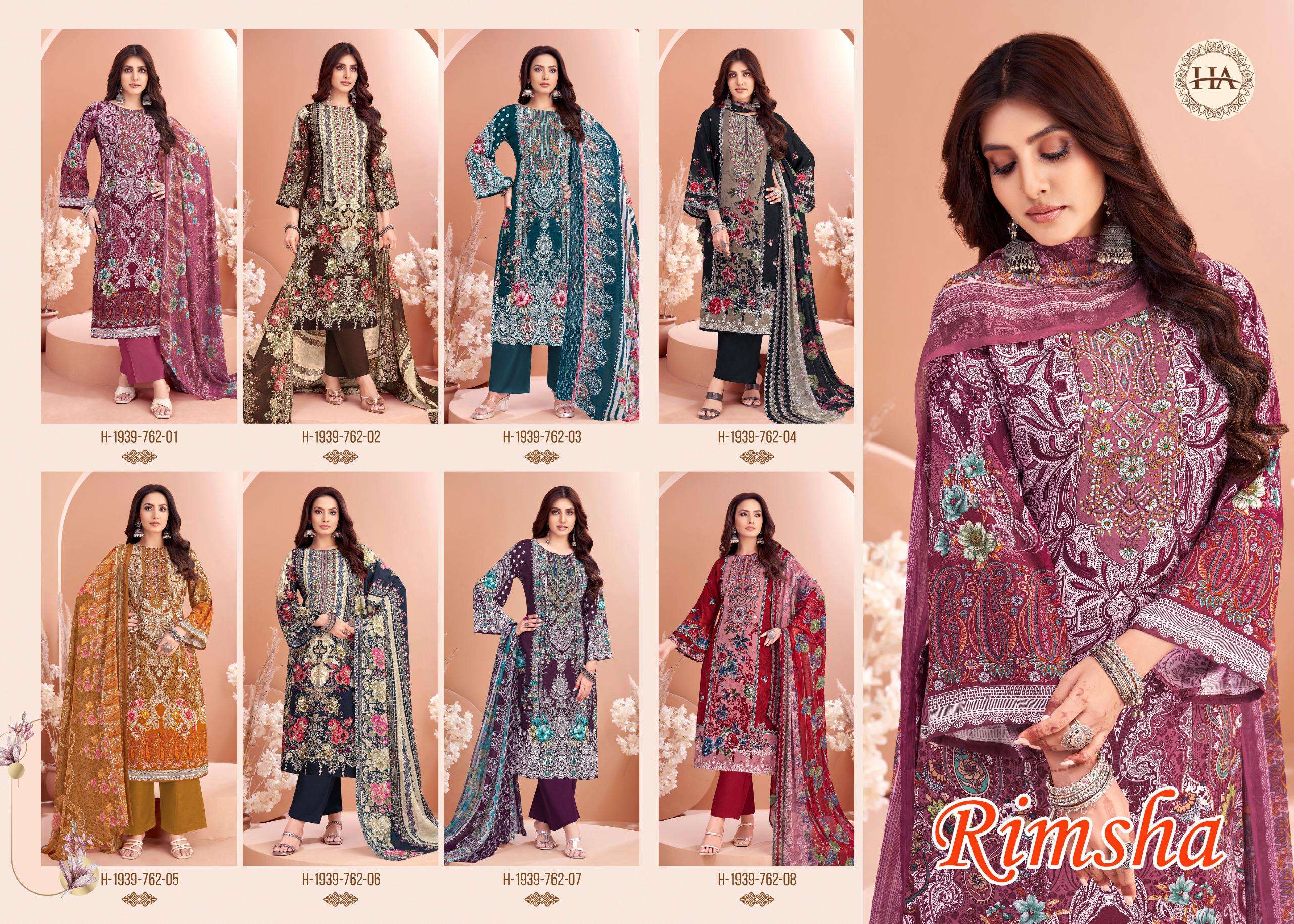 HARSHIT FASHION HUB RIMSHA VISCOSE PRINT WITH FANCY WORK SUIT