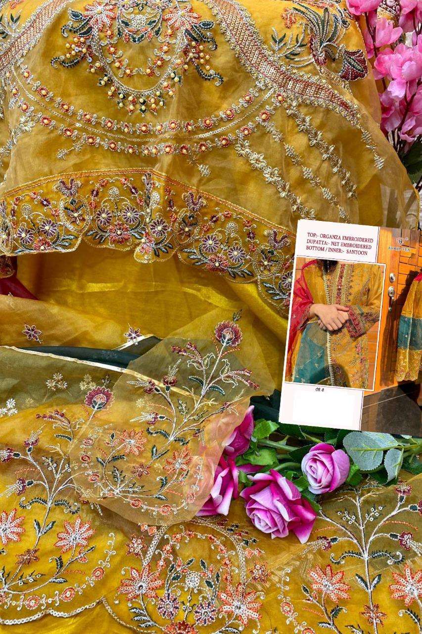 HOOR TEX OR 8 ORGANZA FANCY EMBROIDERY DESIGNER WORK SUIT