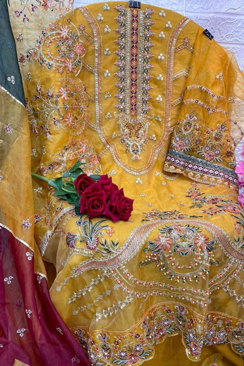 HOOR TEX OR 8 ORGANZA FANCY EMBROIDERY DESIGNER WORK SUIT
