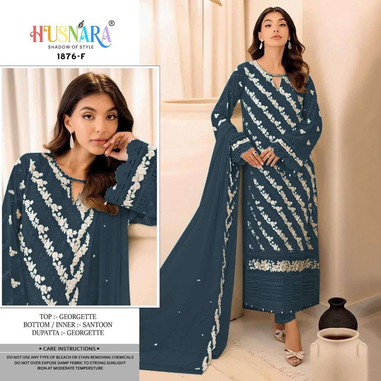 HUSNARA D NO 1876 GEORGETTE HEAVY EMBROIDERED PAKISTANI SUIT