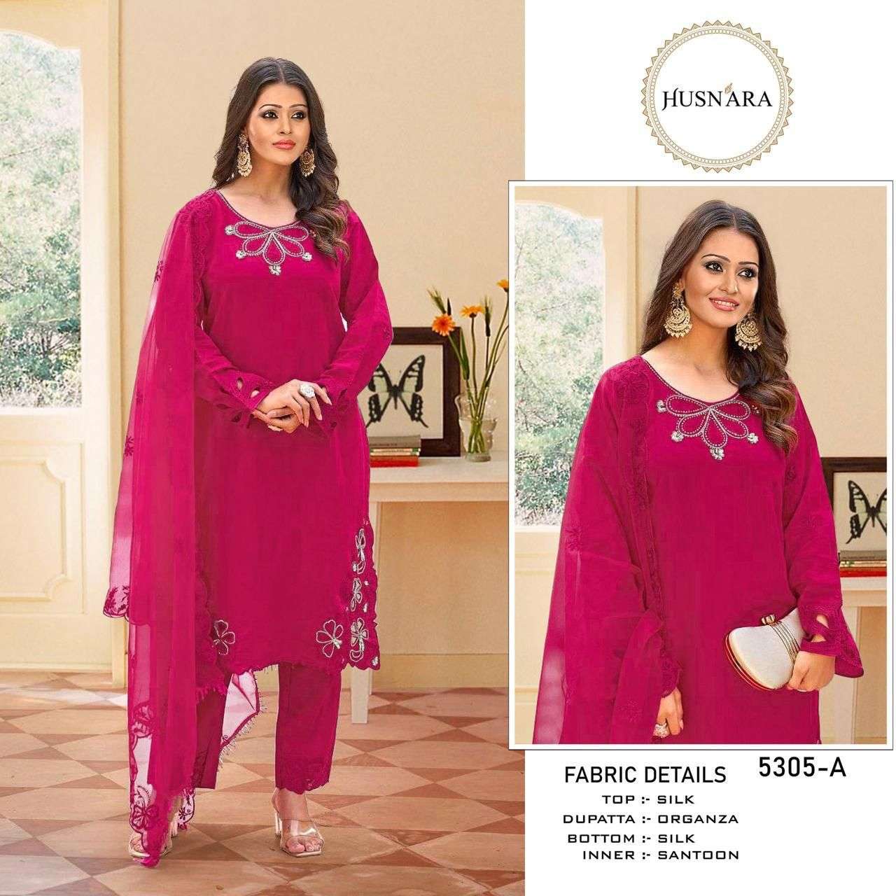 HUSNARA D NO 5305 SILK  WITH EMBROIDERY DESIGNER PAKISTANI SUIT