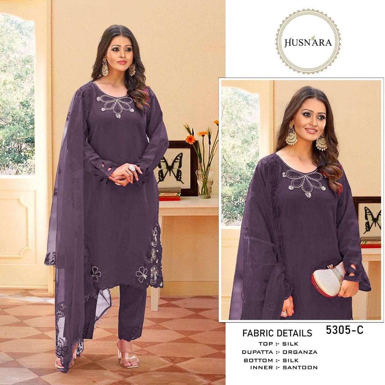 HUSNARA D NO 5305 SILK  WITH EMBROIDERY DESIGNER PAKISTANI SUIT