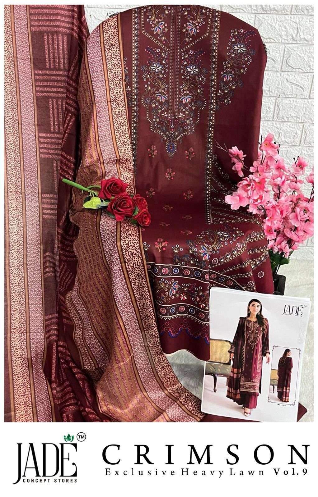 JADE CRIMSON EXCLUSIVE HEAVY LAWN COLLECTION VOL 9 LAWN COTTON DIGITAL PRINT SUIT