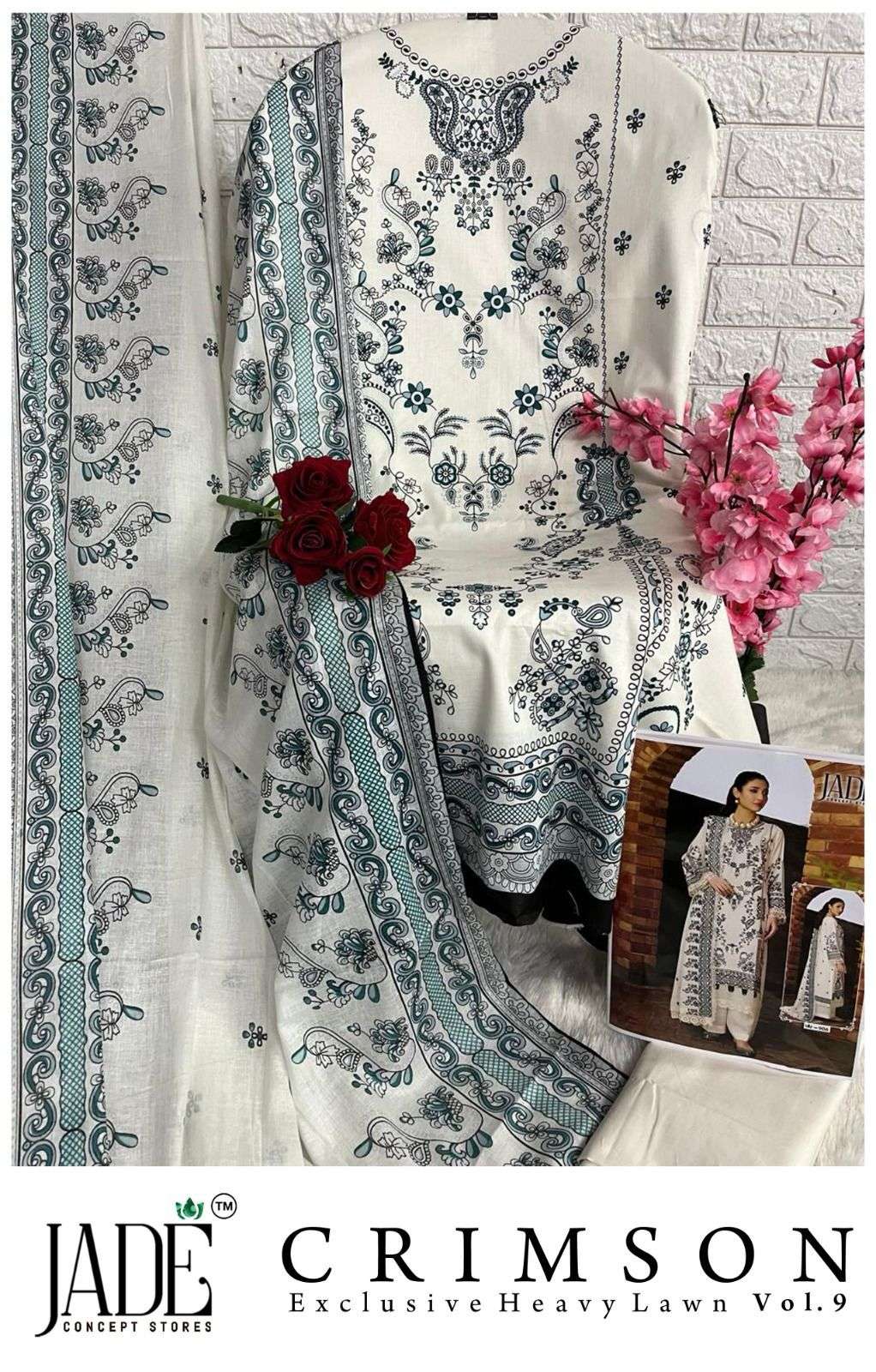 JADE CRIMSON EXCLUSIVE HEAVY LAWN COLLECTION VOL 9 LAWN COTTON DIGITAL PRINT SUIT
