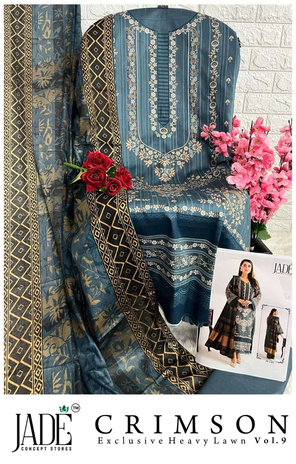 JADE CRIMSON EXCLUSIVE HEAVY LAWN COLLECTION VOL 9 LAWN COTTON DIGITAL PRINT SUIT