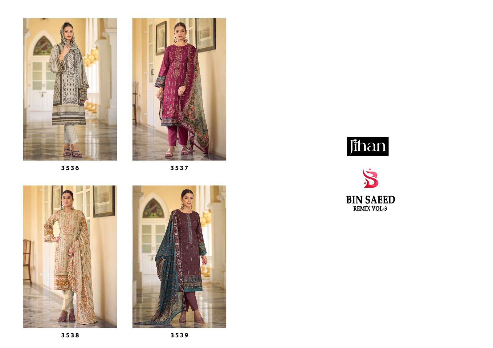 JIHAN BIN SAEED REMIX VOL 3 LAWN COTTON EMBROIDERY WORK SALWAR KAMEEZ 