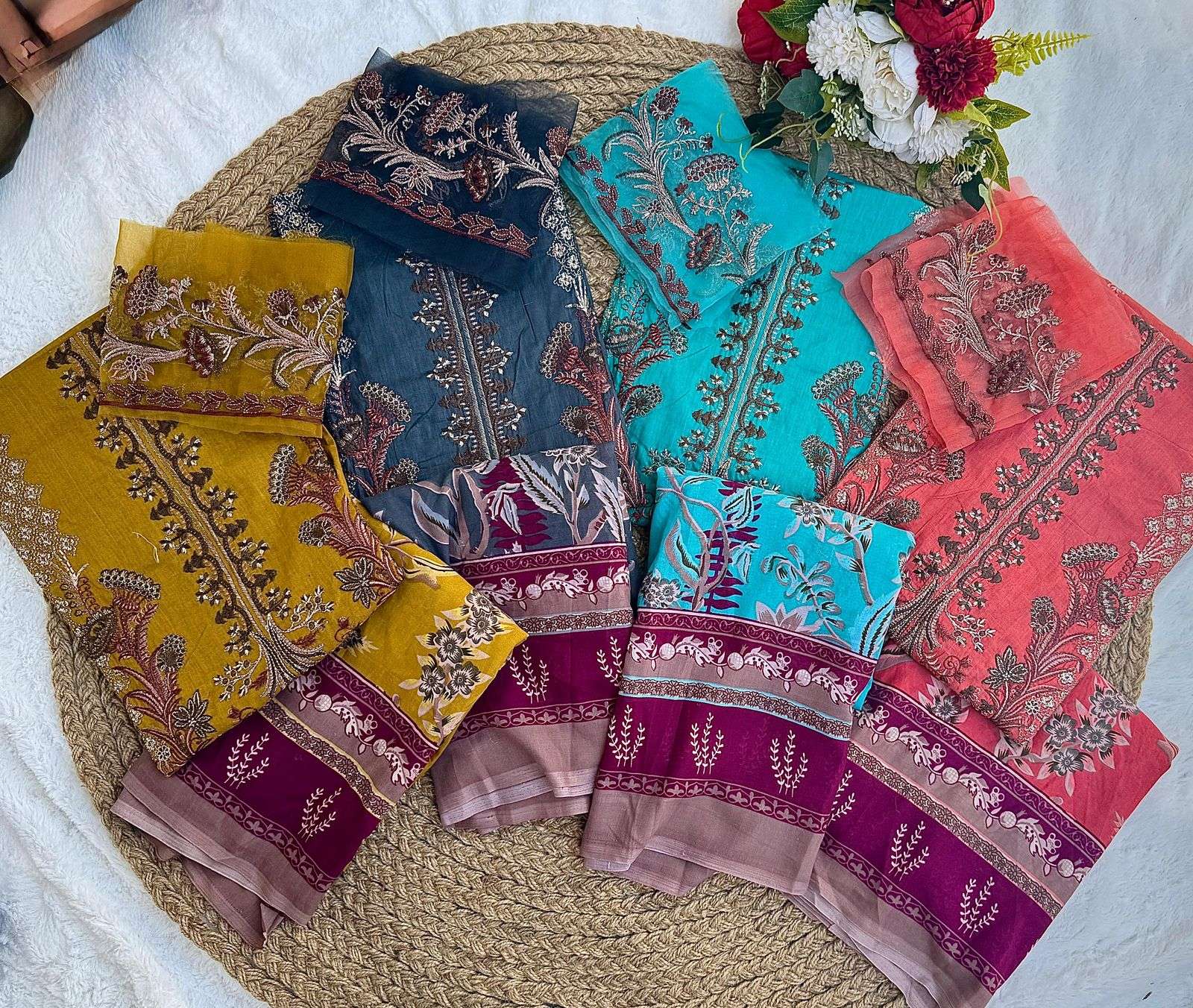 JIHAN DESIGN NO - 3374 PURE LAWN COTTON WITH HEAVY SELF EMBROIDERED PATCH WORK PAKISTANI SALWAR SUIT