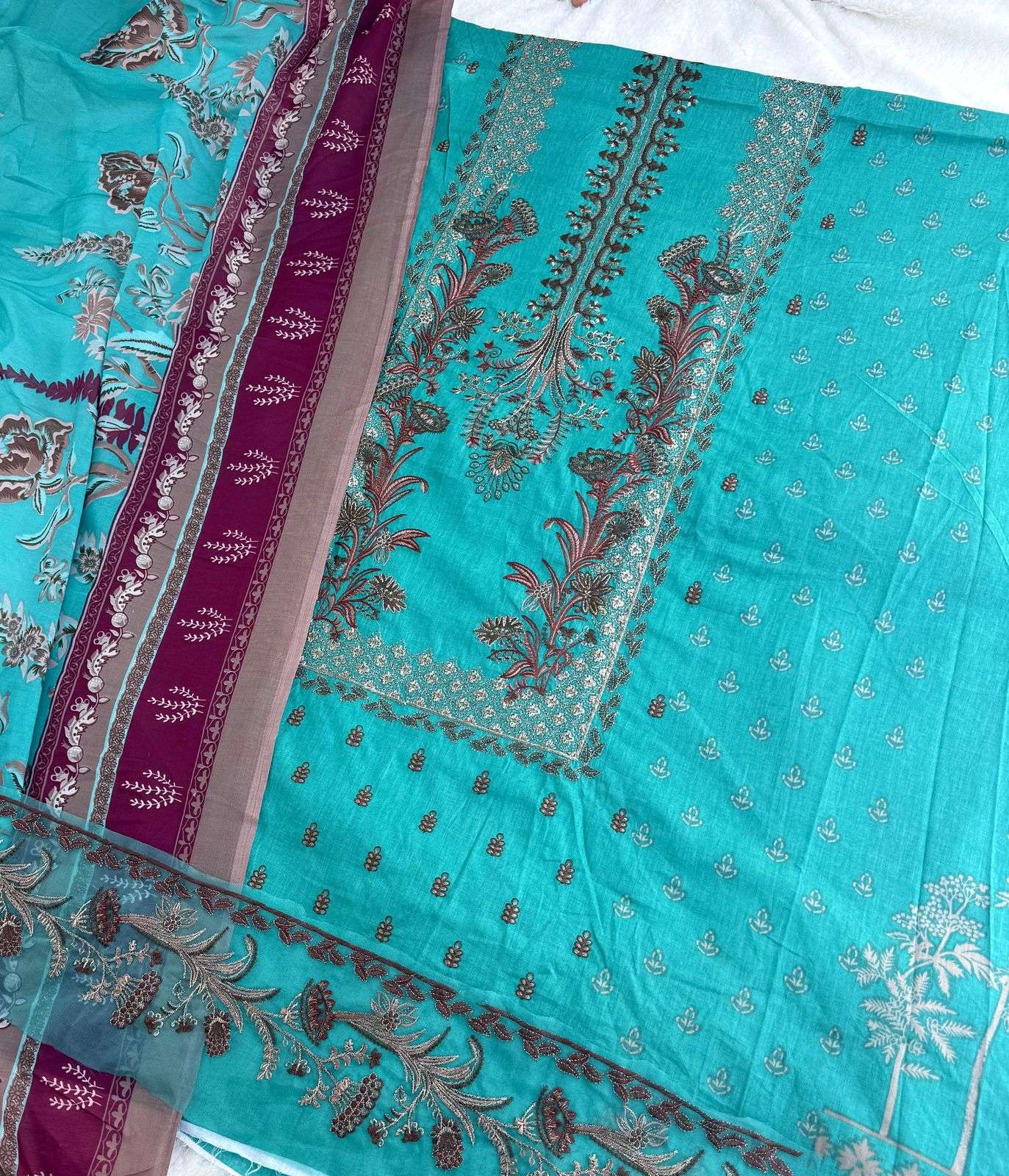 JIHAN DESIGN NO - 3374 PURE LAWN COTTON WITH HEAVY SELF EMBROIDERED PATCH WORK PAKISTANI SALWAR SUIT