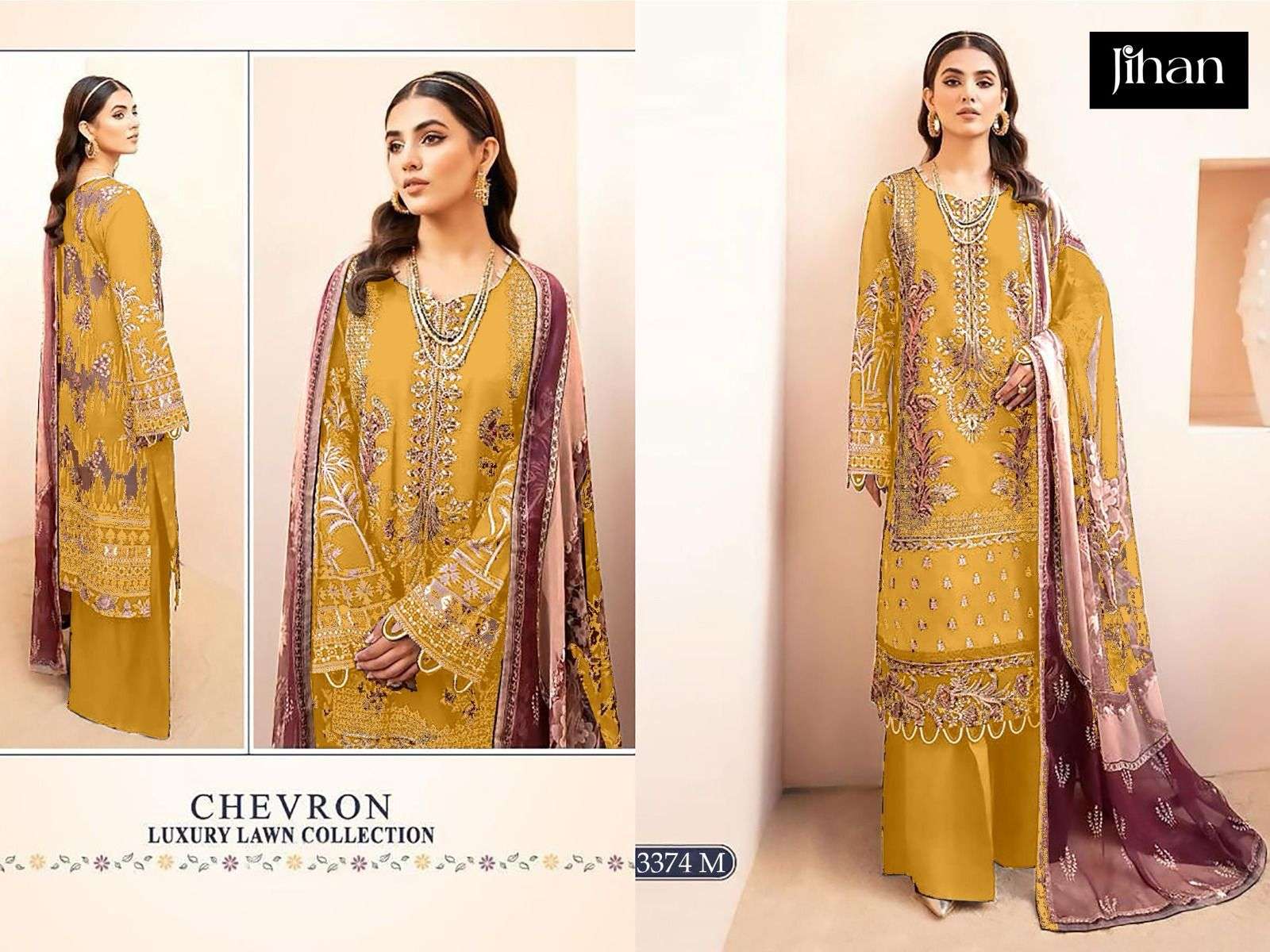 JIHAN DESIGN NO - 3374 PURE LAWN COTTON WITH HEAVY SELF EMBROIDERED PATCH WORK PAKISTANI SALWAR SUIT
