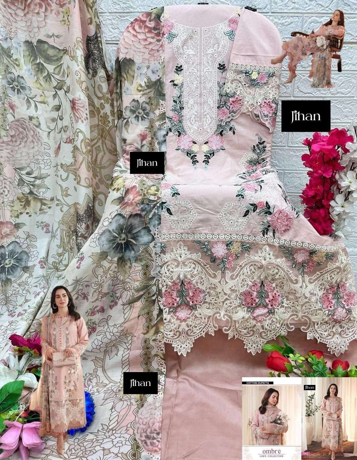JIHAN DESIGN NO - 3563 COTTON HEAVY SELF EMBROIDERED PATCH PAKISTANI SALWAR SUIT