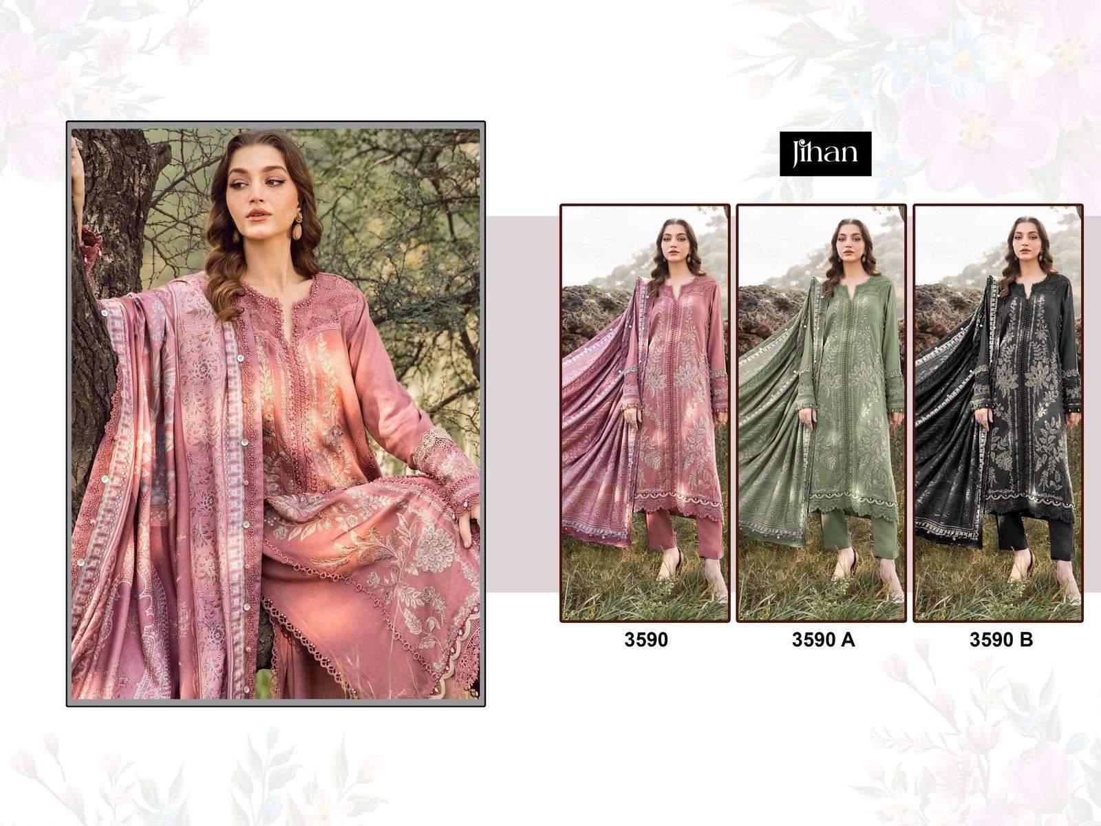 JIHAN DESIGN NO - 3590 PURE RAYON COTTON HEAVY KASHMIRI SELF EMBROIDERED PAKISTANI SALWAR SUIT 
